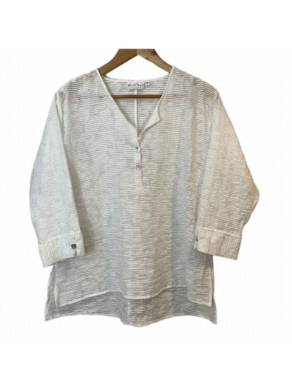 Habitat Semi-Sheer Popover Top Sz S White Textured 3/4 Sleeve Shirt Blouse